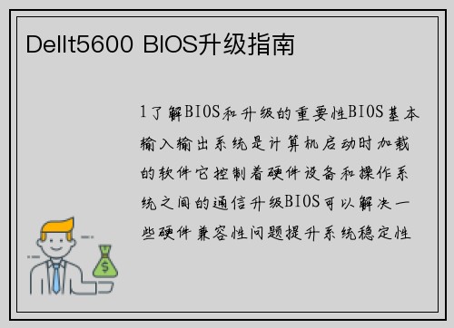 Dellt5600 BIOS升级指南